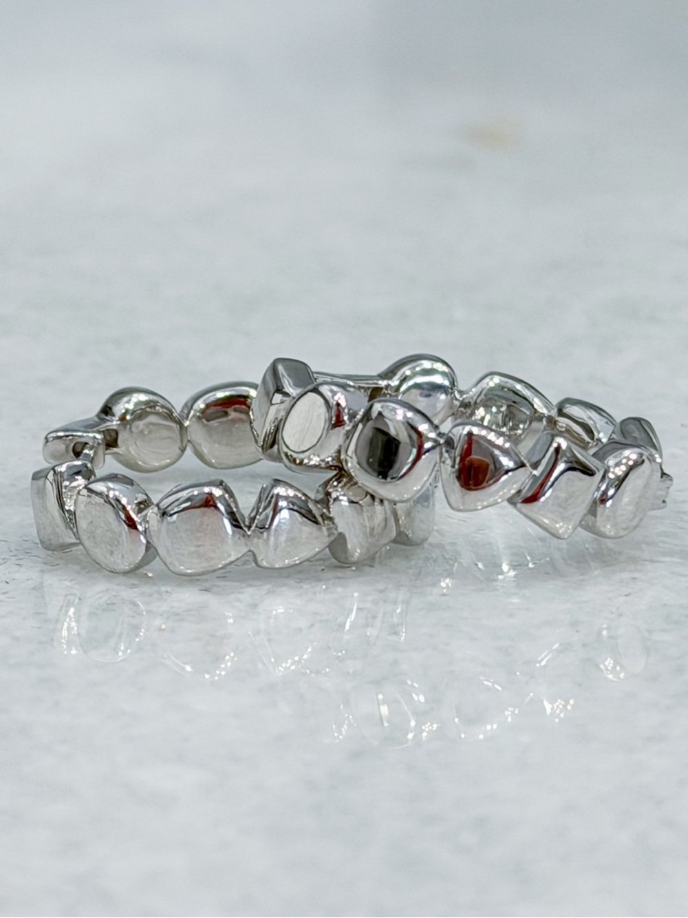 Sterling Silver Pebbled Hoop Earrings - Picture 4 of 10